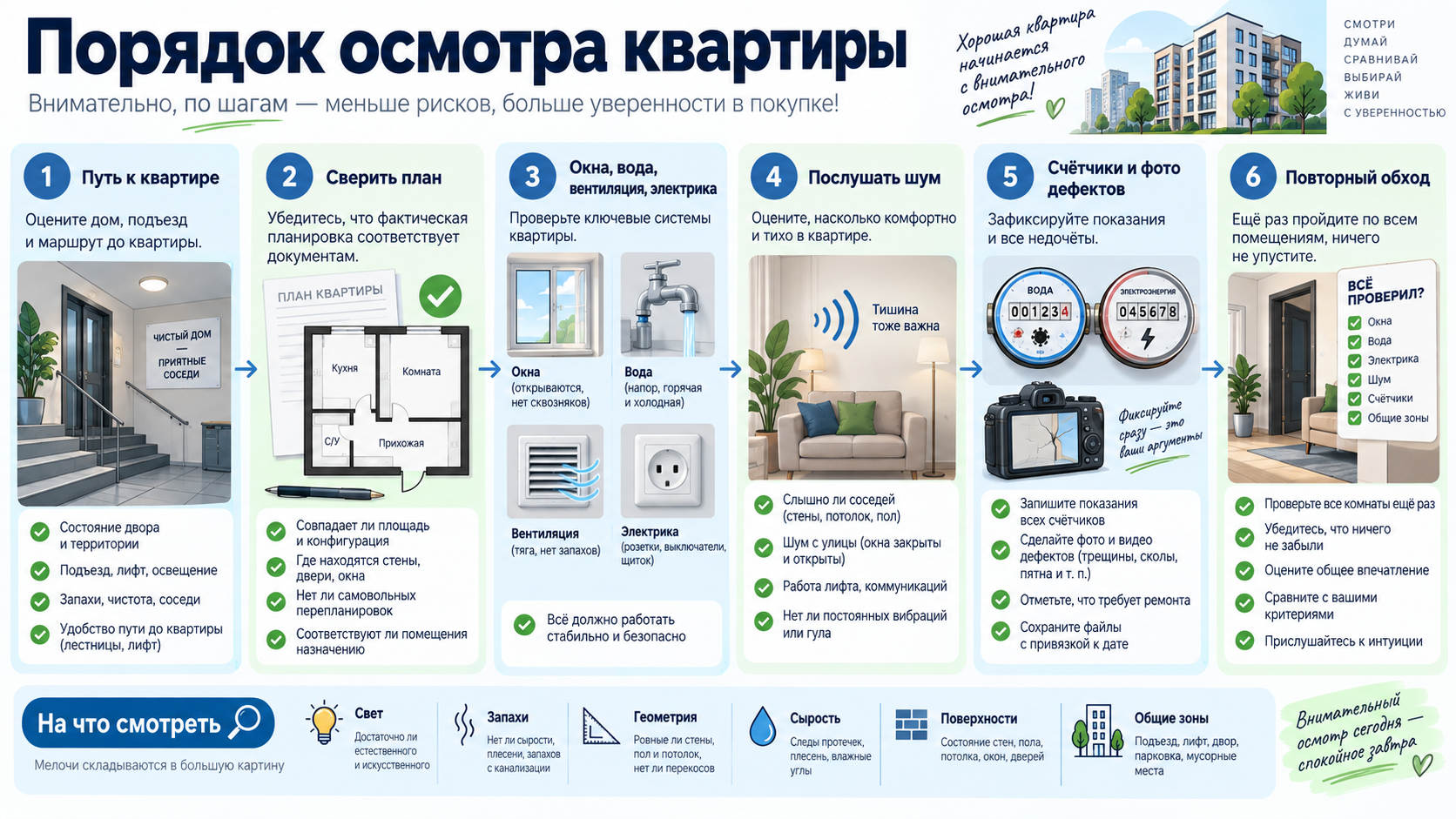 Порядок осмотра квартиры может выглядеть так